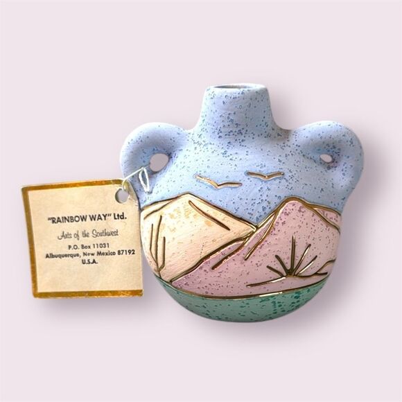 RAINBOW WAY LTD. Vintage Hand Painted 24K Gold Accent Southwestern Pottery *NEW* - Picture 1 of 8